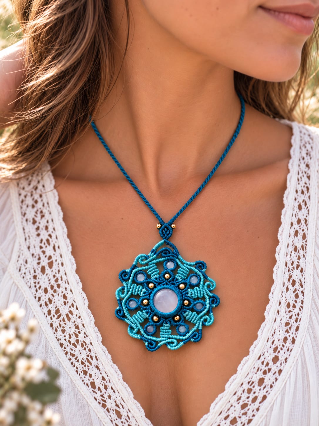Collier Fleur d'Azur porté Collier Fleur d'Azur