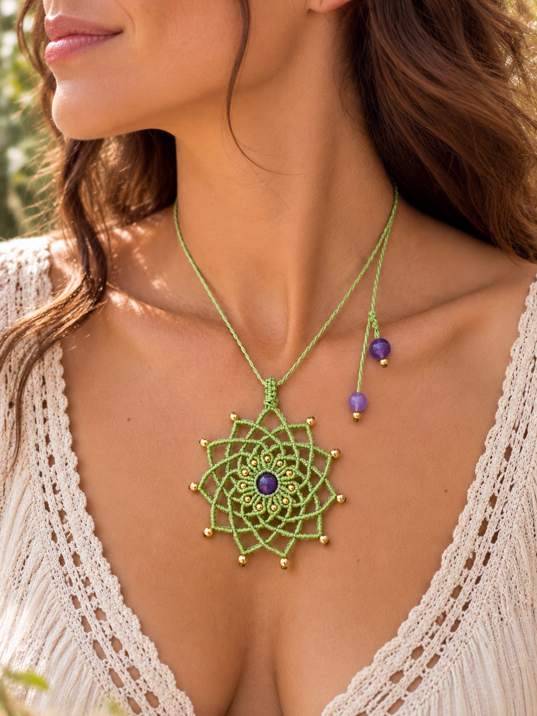 Collier Rosée d'Améthyste Collier Rosée d'Améthyste porté